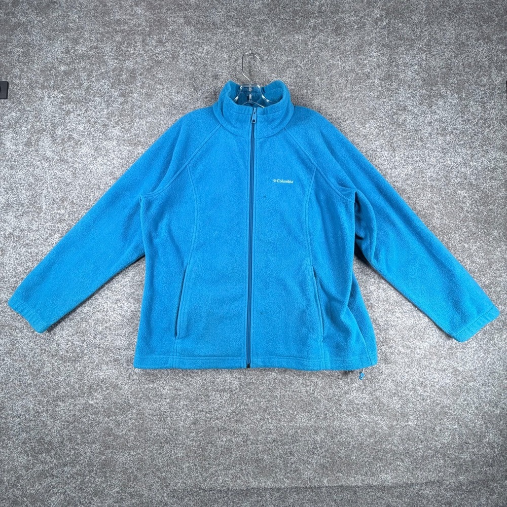 Columbia Jacket Womens 1X Blue Full Zip Fleece Raglan Sleeve Mock Neck Outdoor